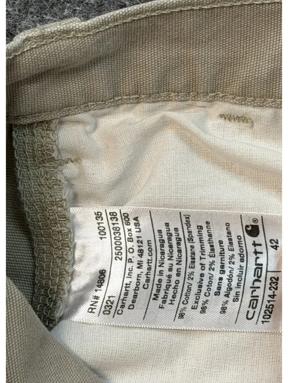 Carhartt Relaxed Fit Carpenter Work Shorts Khaki Tan Mens 42 Cotton Stretch